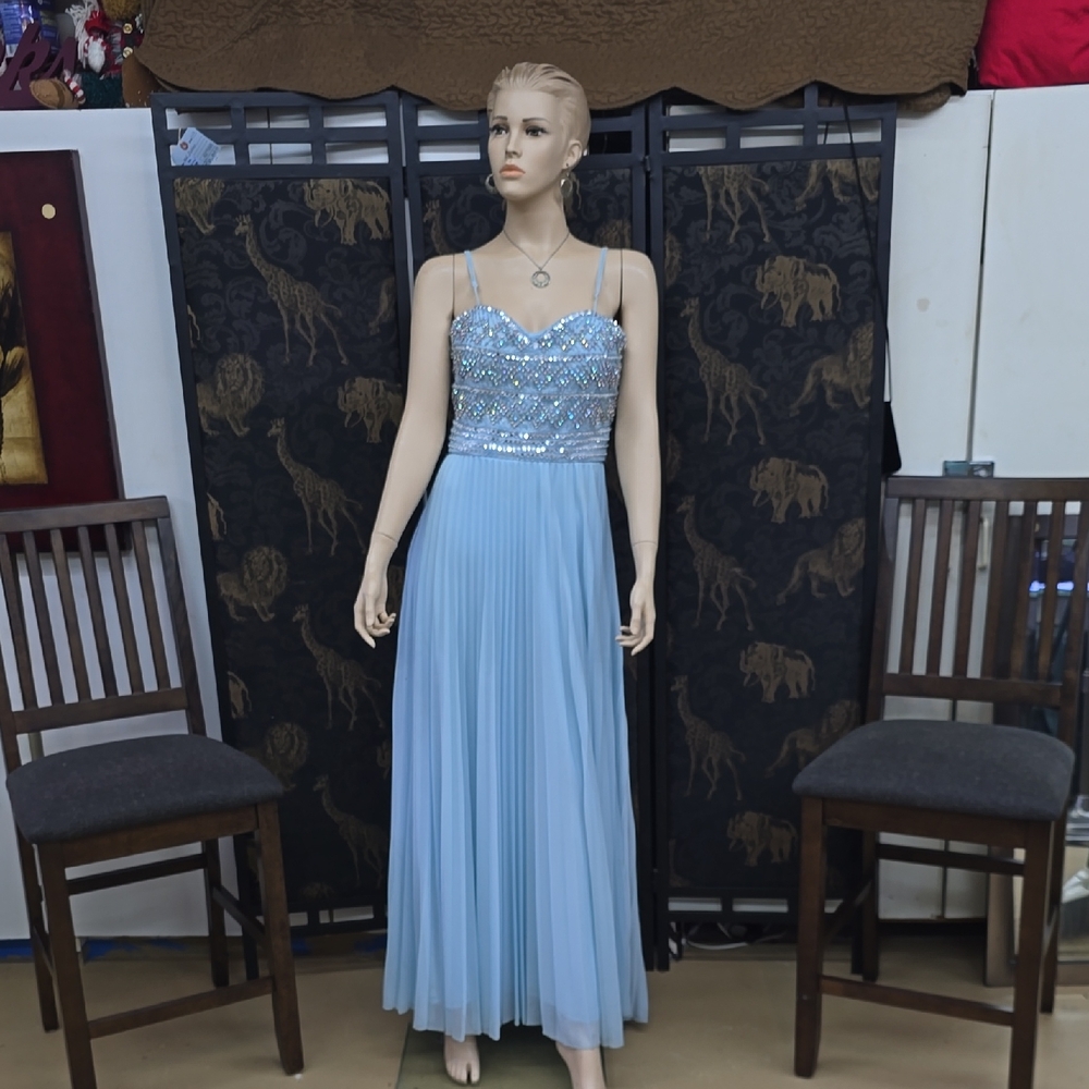 Love Reign Light Blue Beaded Pleated Maxi Dress